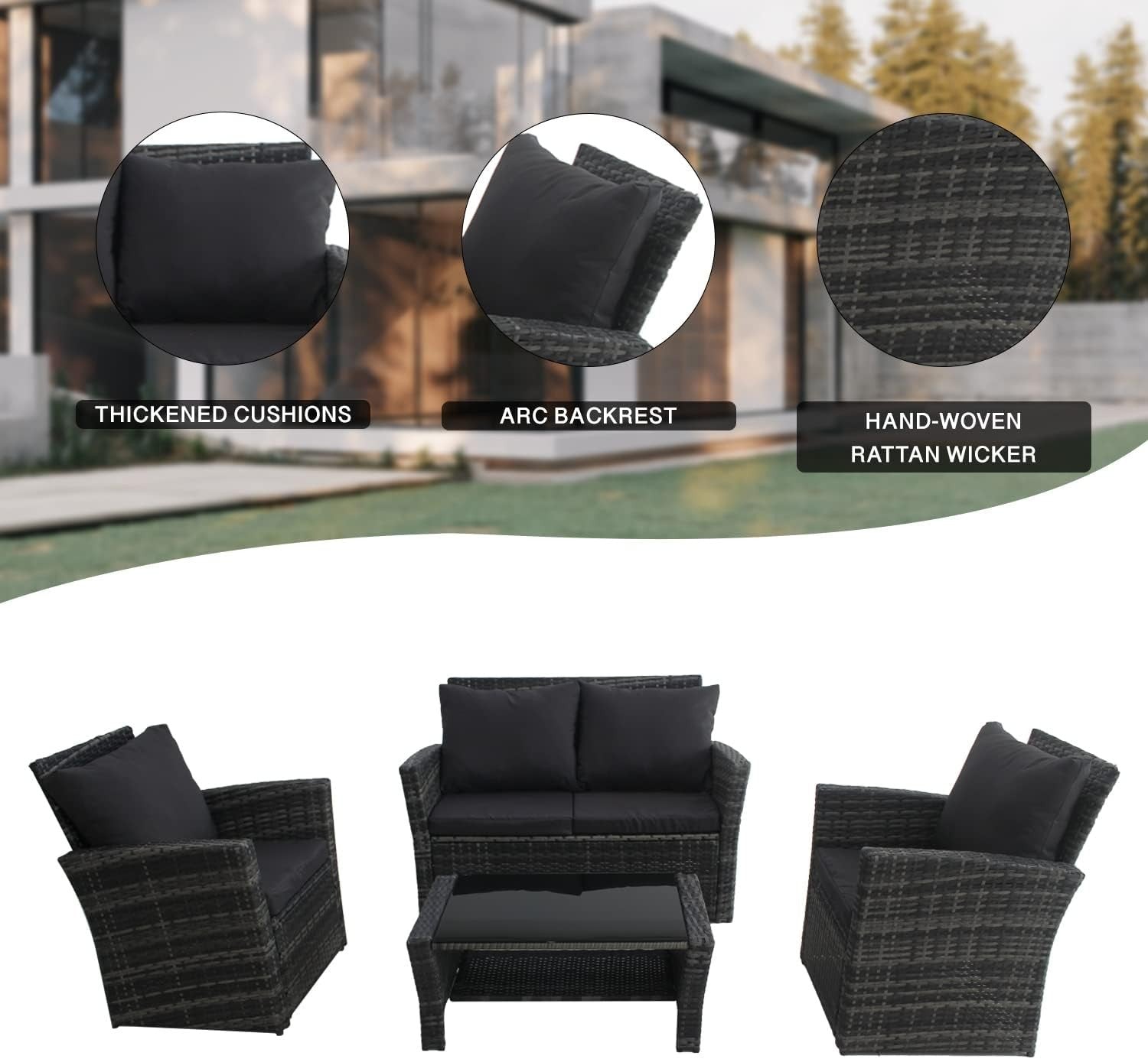 Outdoor 4 Seater Rattan Sofa Set Garden Patio Furniture Cushions Table