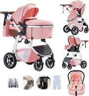 3 in 1 Baby Stroller Pram Pushchair Car Seat Newborn to 4 Years Pink