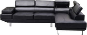 Black Bonded Leather Corner Sofa RH | Cup Holders + Adjustable Headrests