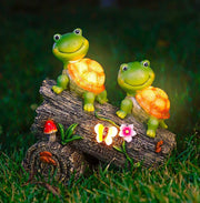 Solar Tortoise Garden Ornament Log Resin Statue LED Glow Outdoor Yard Decor Gift