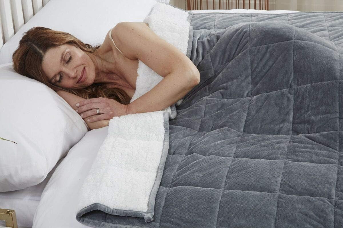 6.8kg Weighted Blanket 155x203cm Grey Sherpa Fleece King Double Sleep Therapy