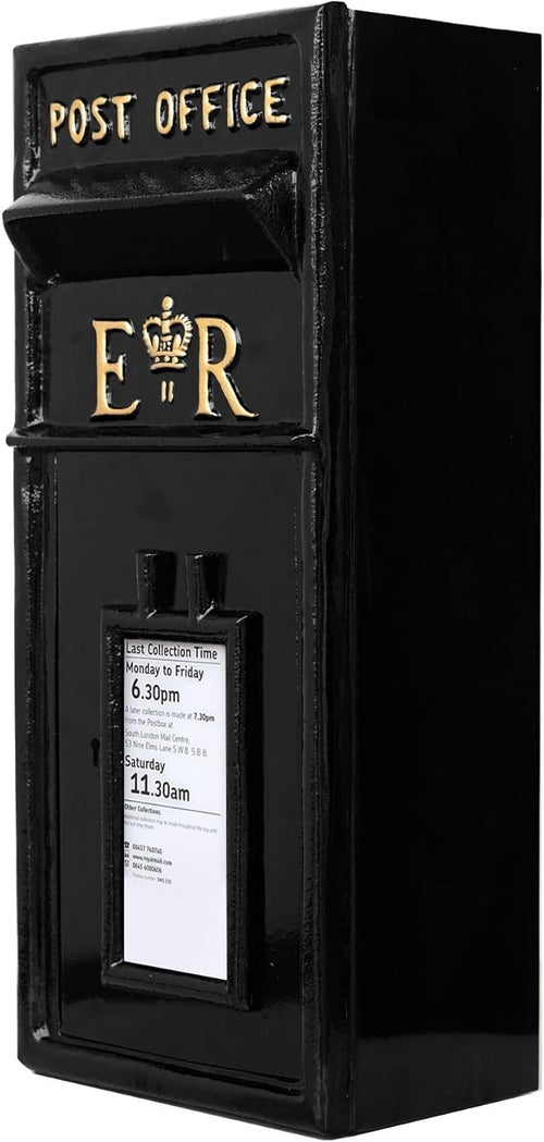 Lockable Cast Iron Wall Mount Mailbox – Secure Vintage ER Post Box Black 57cm