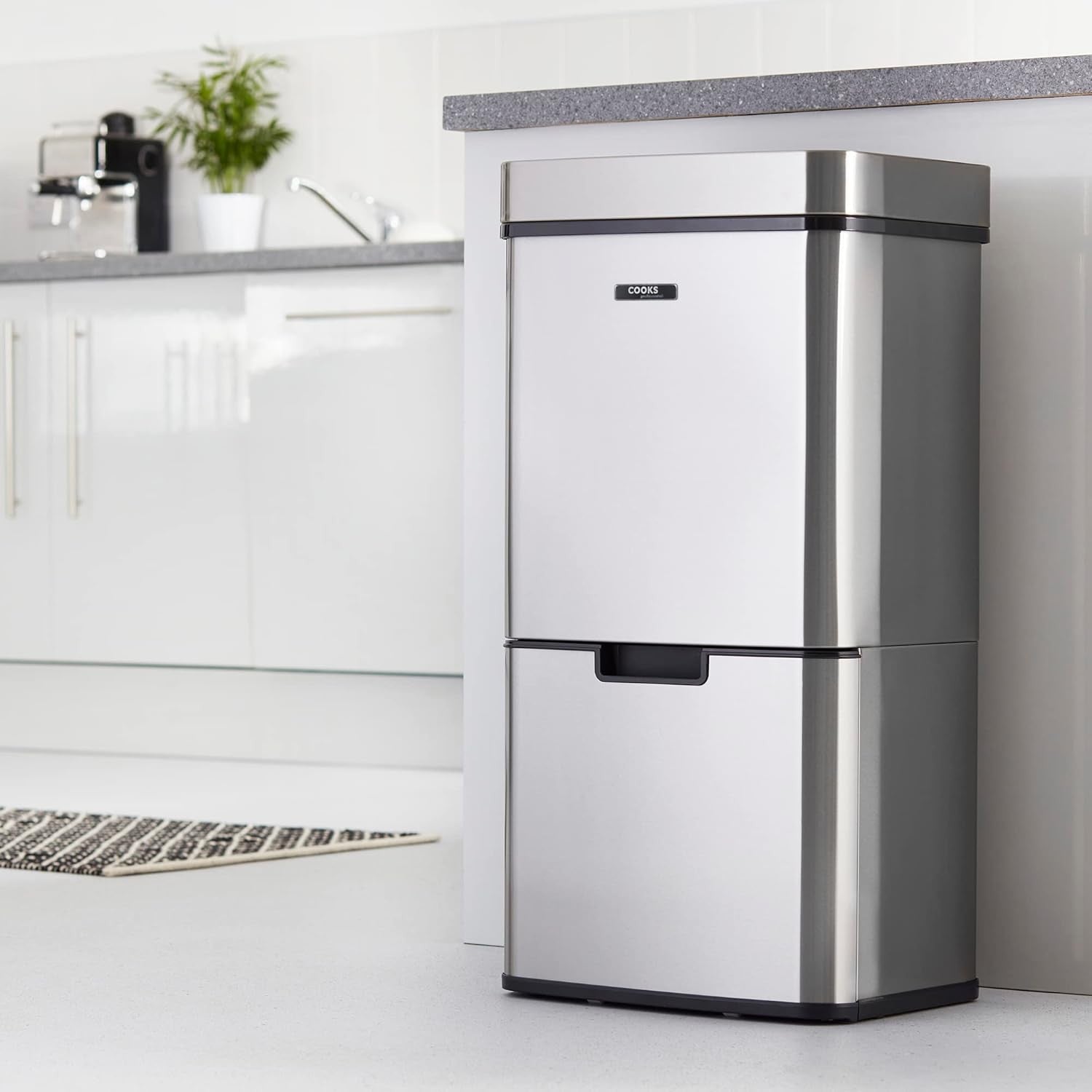 75L Dual Compartment Motion Sensor Kitchen Bin Silver