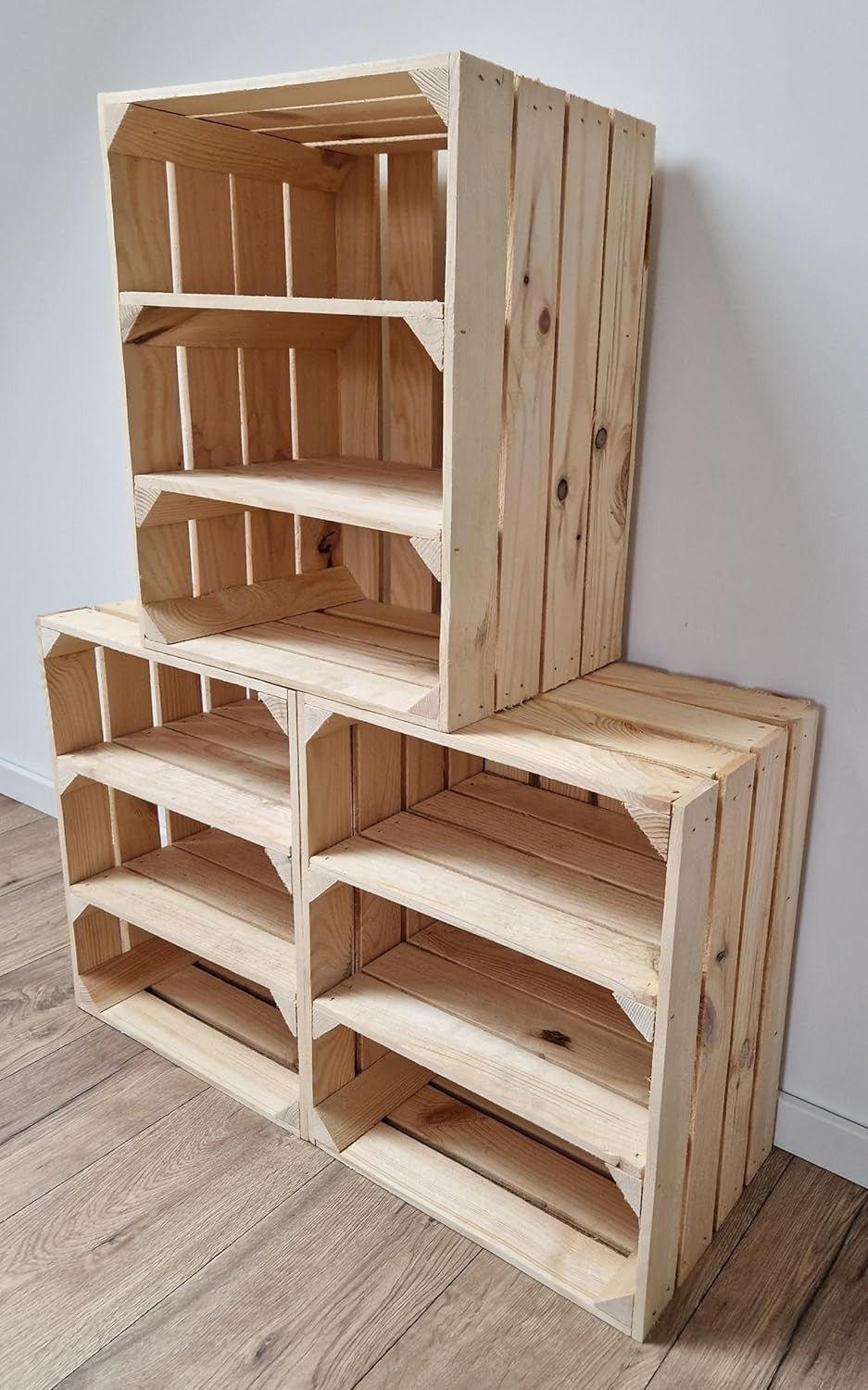 Wooden Tiered Storage Crates 2-Shelf Freestanding Organizer 50x40x30cm