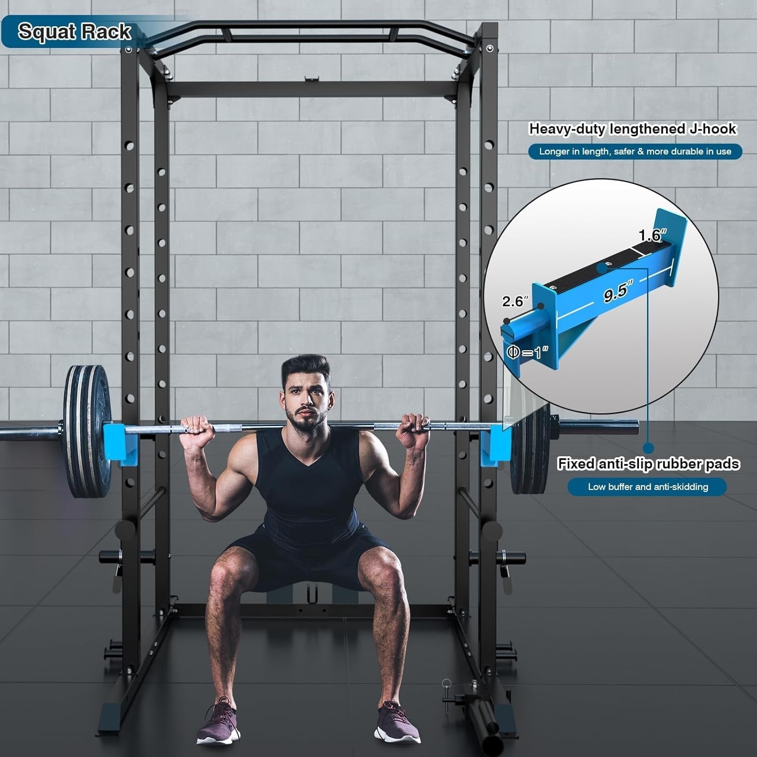 Heavy Duty Power Cage Squat Rack 1000lb Home Gym Carbon Steel Black