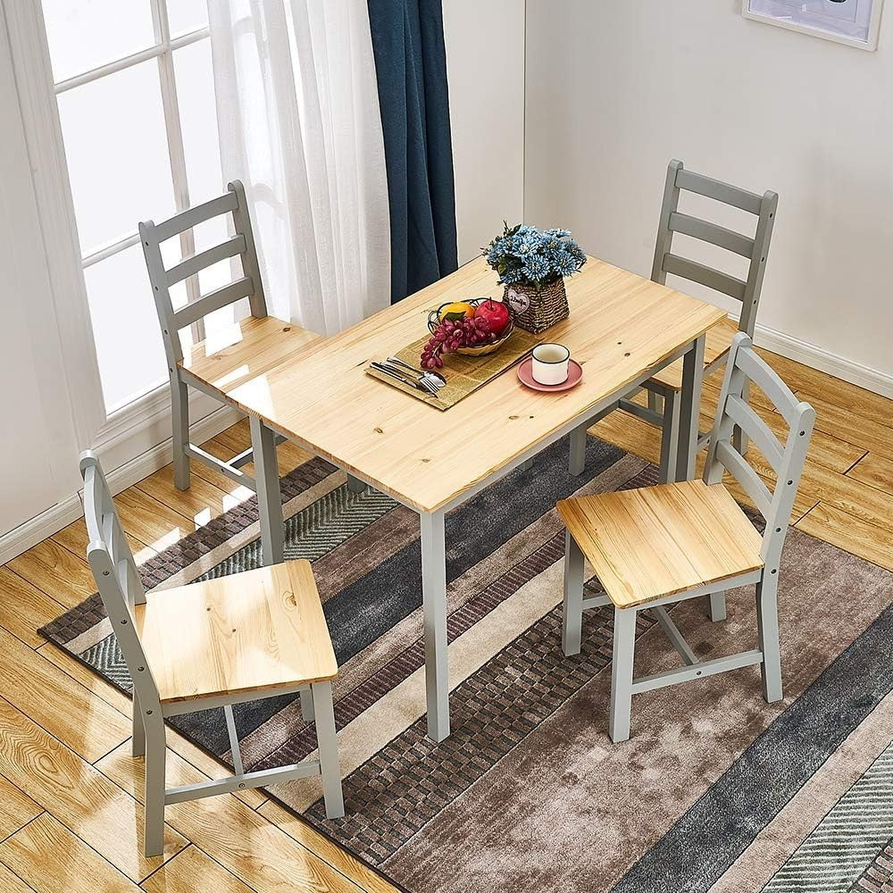 4 Seater Grey Pine Dining Table Set Wood Kitchen Room Furniture Compact