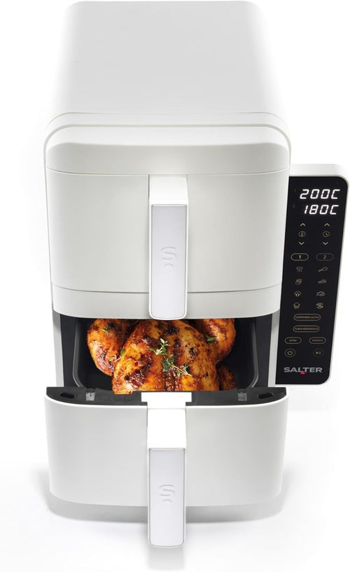 Vertical Dual Drawer Air Fryer 9L 9 Presets, 4-Level Cooking Sync/Match, 2400W