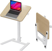 Beige Mobile Folding Desk with Wheels Height Adjustable Sit Stand Table
