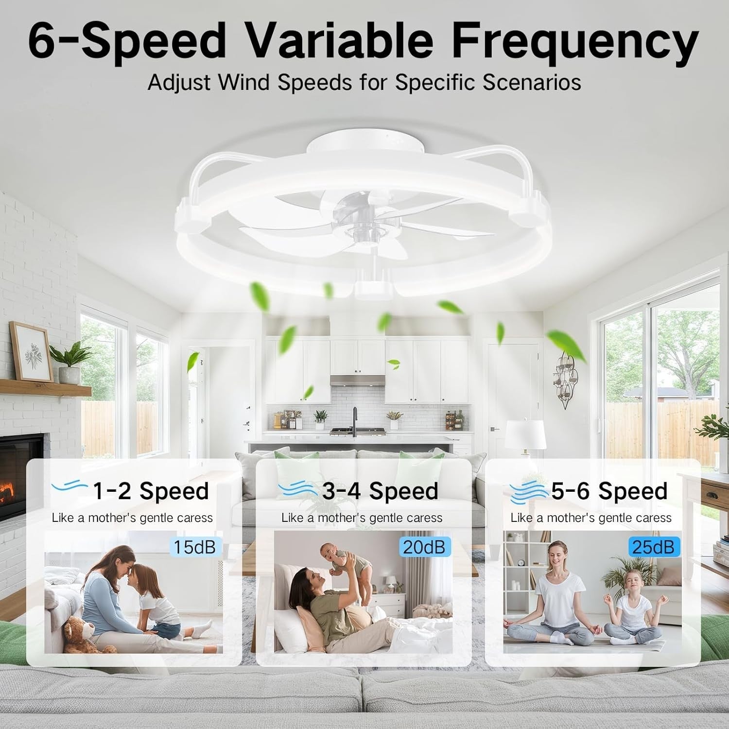 50CM Ceiling Fan with Light, 6-Speed, Remote, Reversible, White, LED
