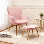 Wing Back Accent Armchair with Footstool Modern Lounge Chair Pink