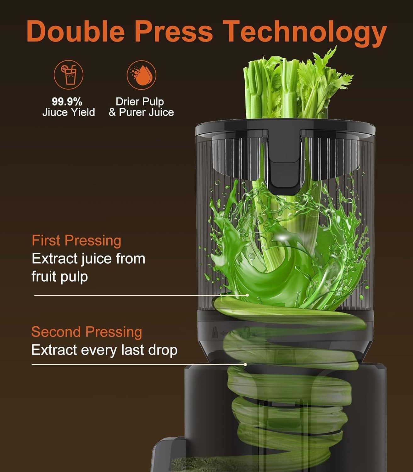 Cold Press Juicer Whole Fruit Slow Masticating 5.3in Feed Chute 400W