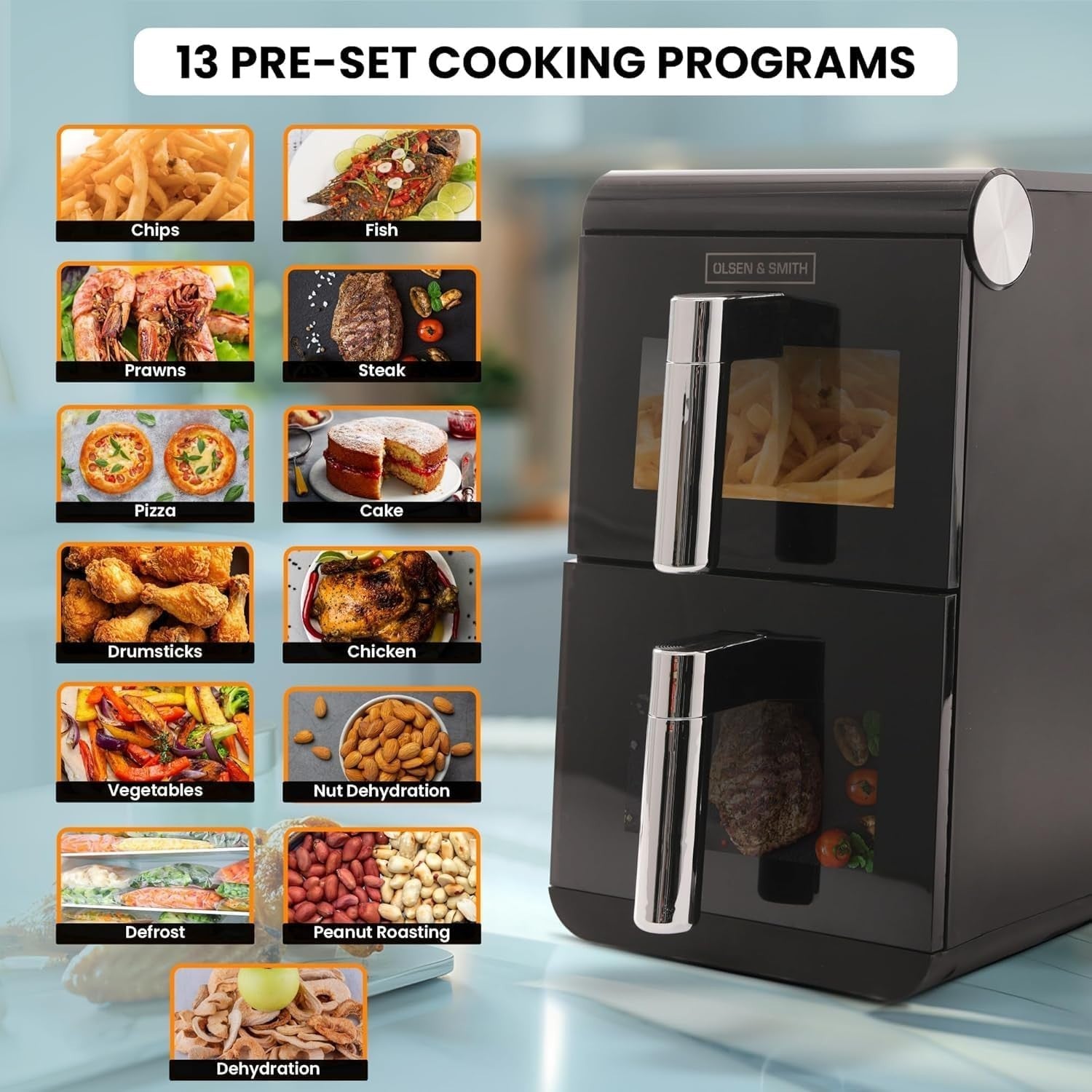 11L Vertical Dual Zone Air Fryer | Space-Saving Stack Design | 13 Presets