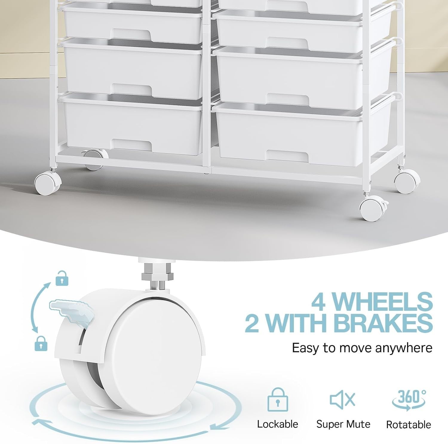 12 Drawer Rolling Storage Cart Craft Organizer Trolley White Wheels