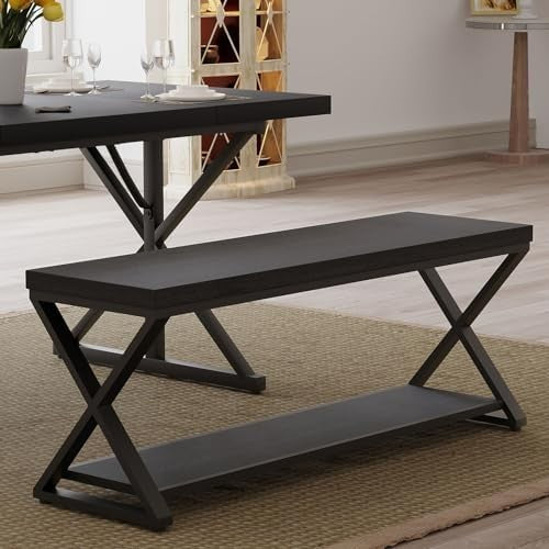 Black Oak 120cm Modern Entryway Bench with Open Storage Shelves
