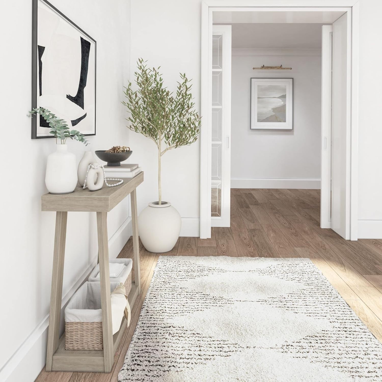 Solid Pine Wood Console Table with Storage Shelf – Narrow Entryway