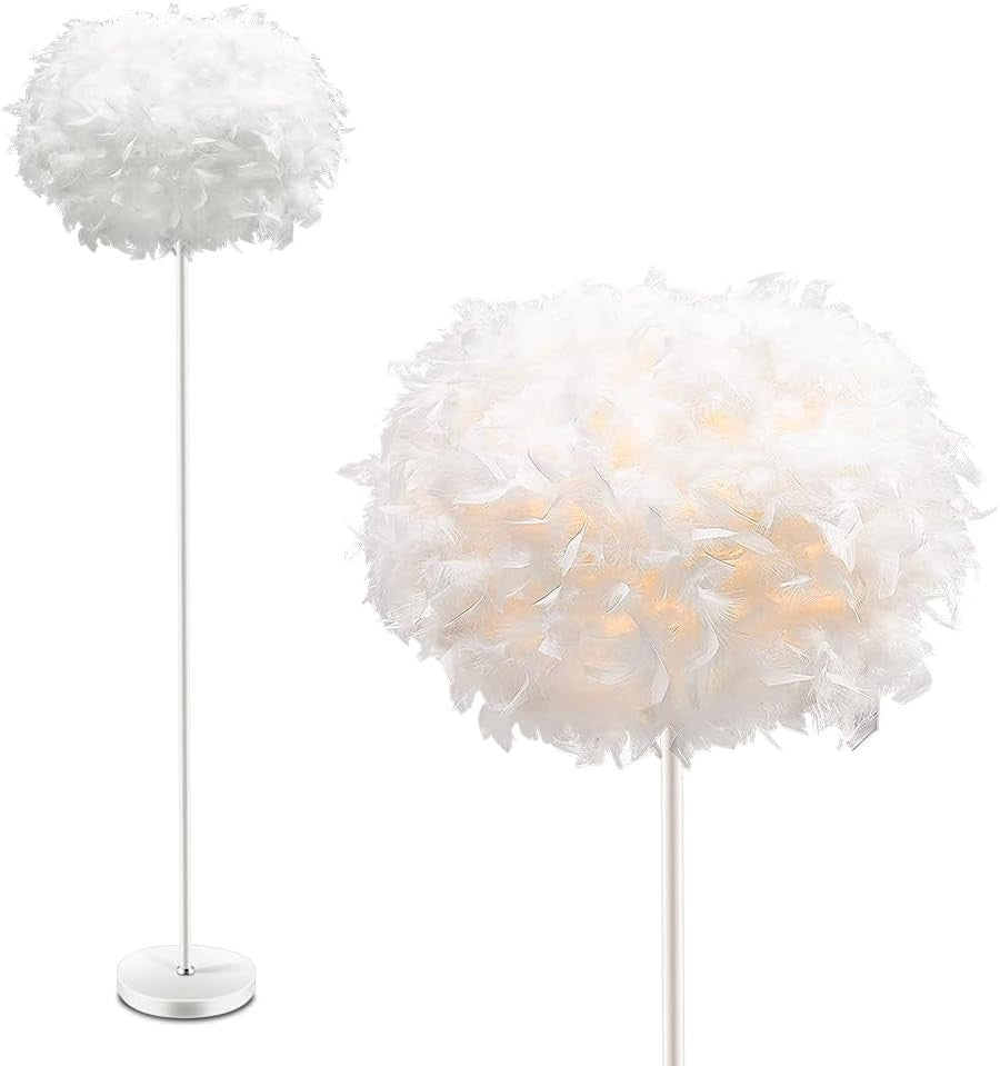 Feather Floor Lamp White Standing Light E27 Modern Bedroom Living Room