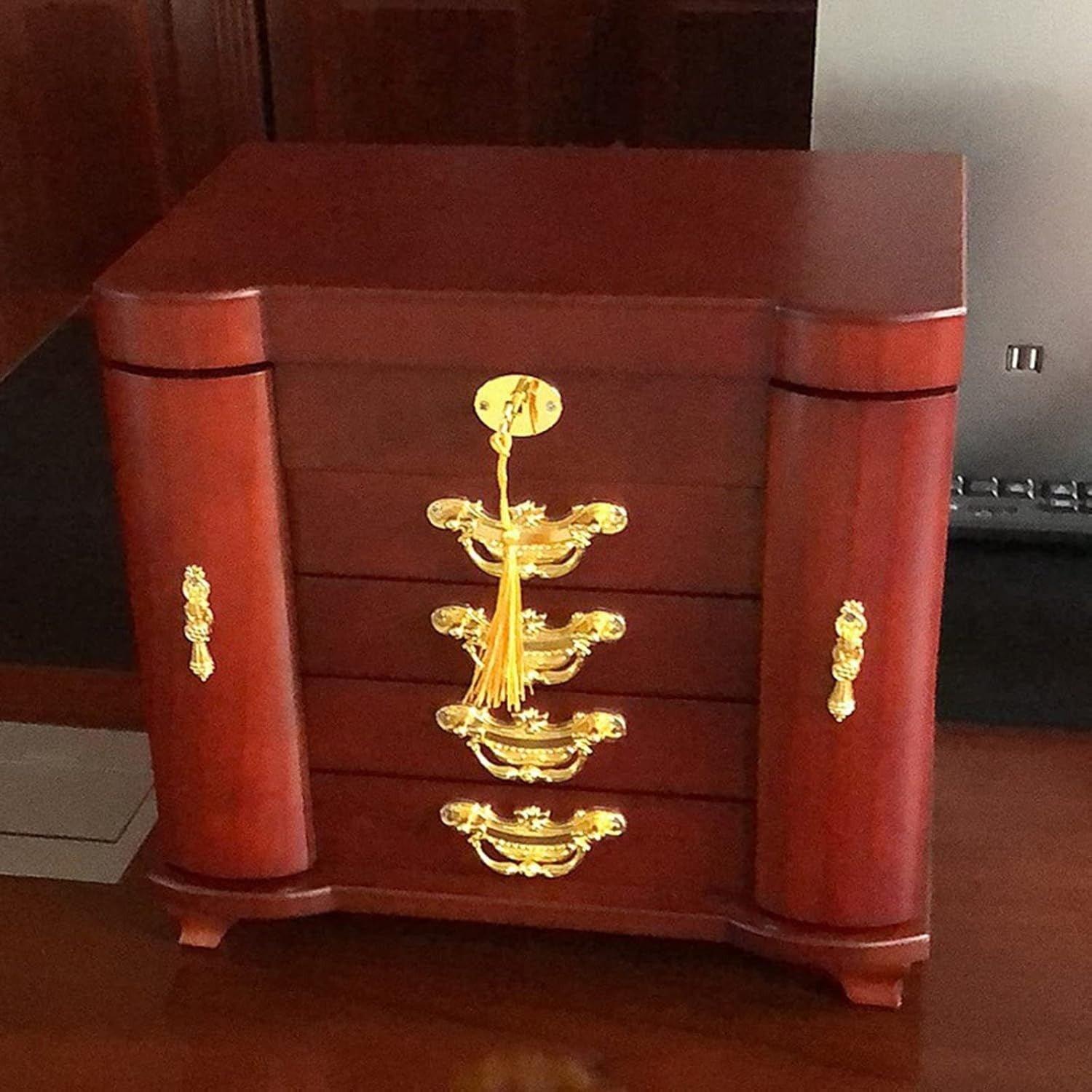Wooden Jewelry Armoire Cabinet with Flip Top Mirror Drawers Side Doors