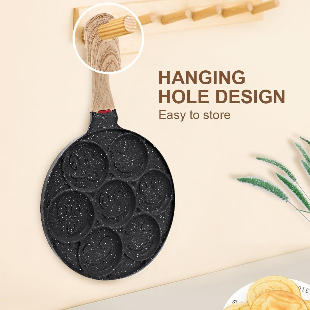Smiley Face Pancake Pan 26cm Non Stick 7 Hole Mini Pancake Maker Kids Breakfast