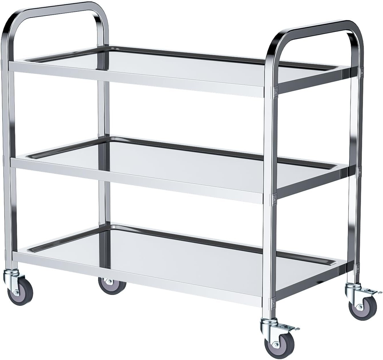3 Tier Stainless Steel Catering Trolley Rolling Utility Cart Large