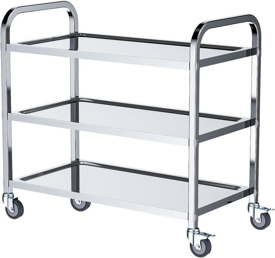 3 Tier Stainless Steel Catering Trolley Rolling Utility Cart Large