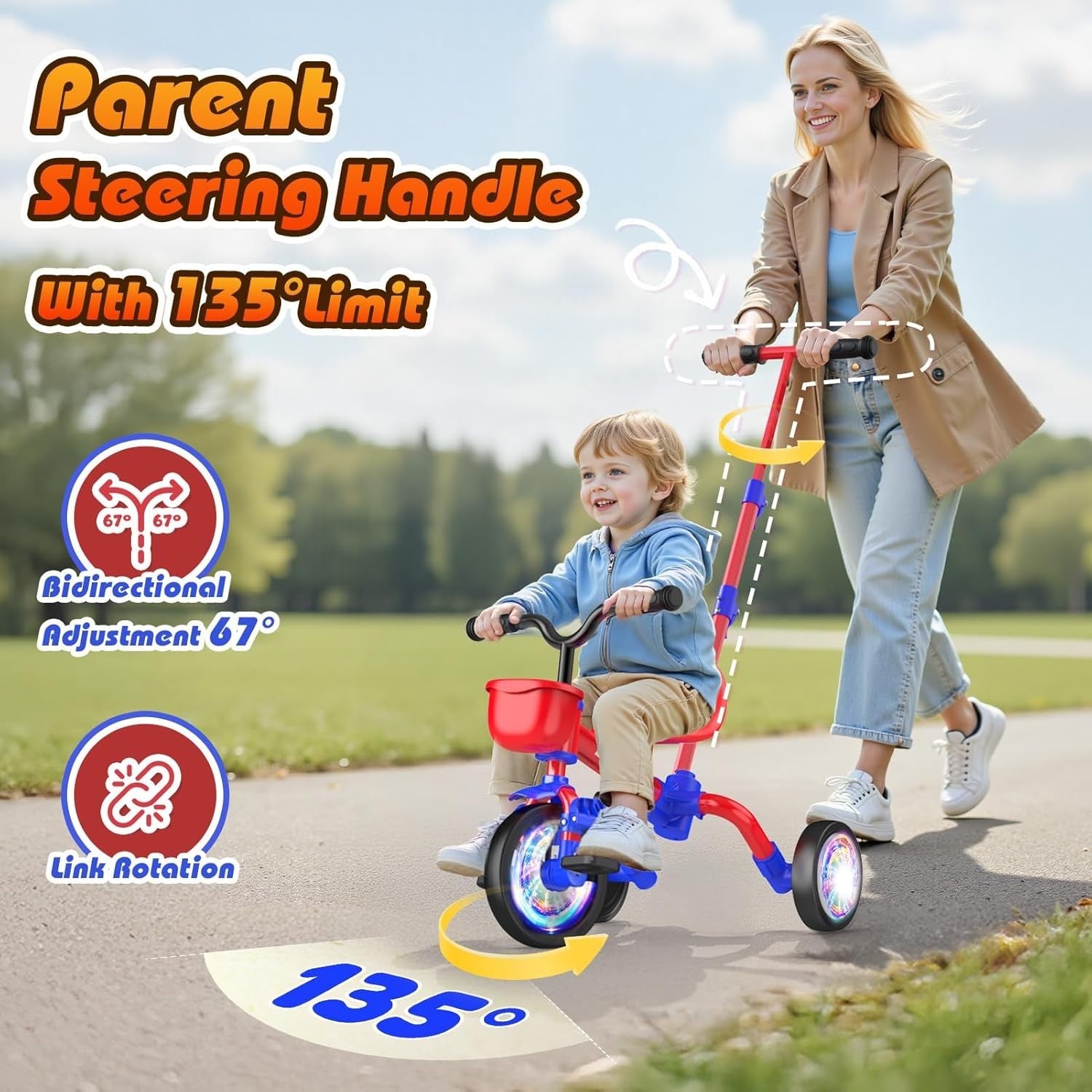5 in 1 Toddler Tricycle Balance Bike Push Handle Adjustable Seat