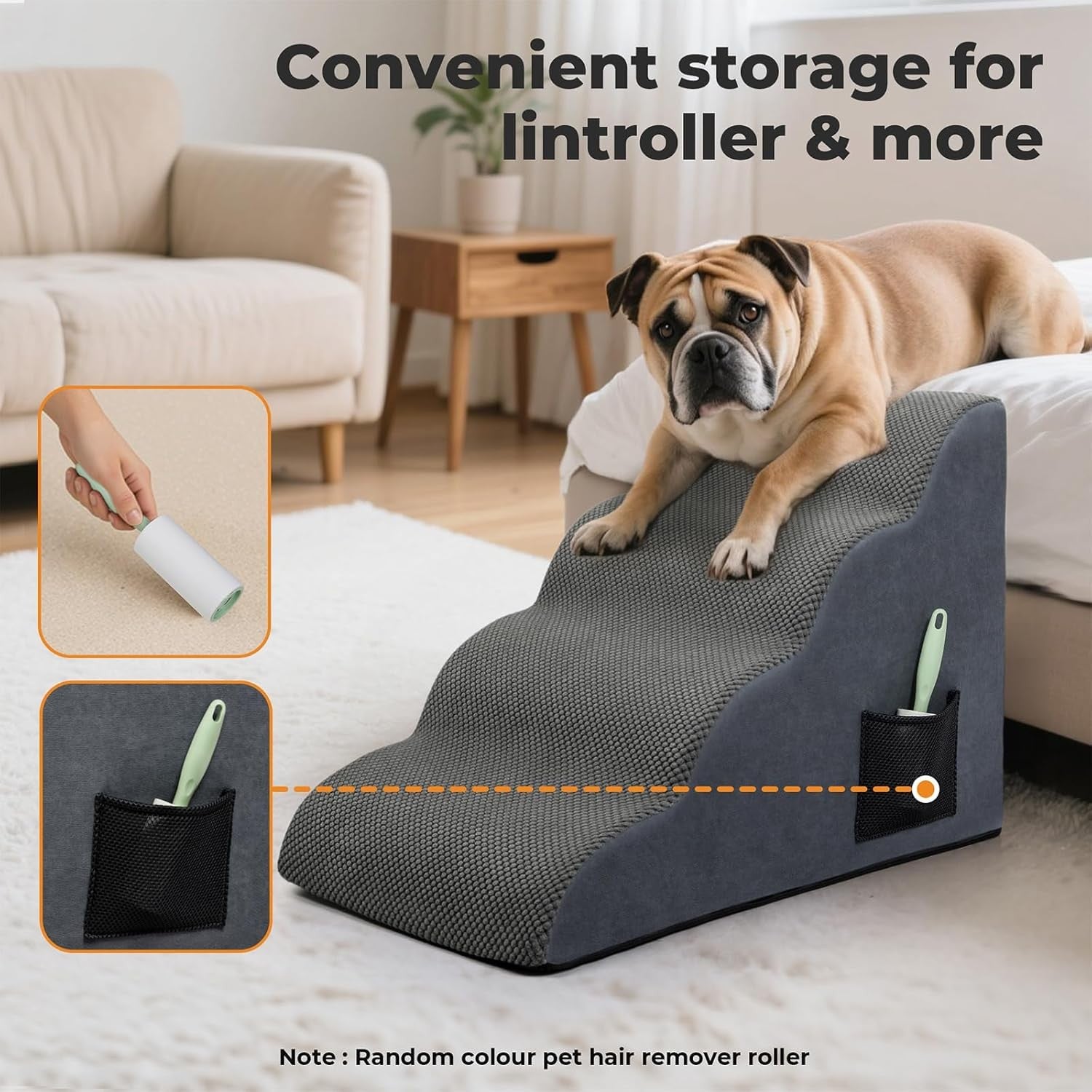 4‑Step High‑Density Foam Dog Stairs for Bed & Sofa – Non‑Slip Pet Ramp