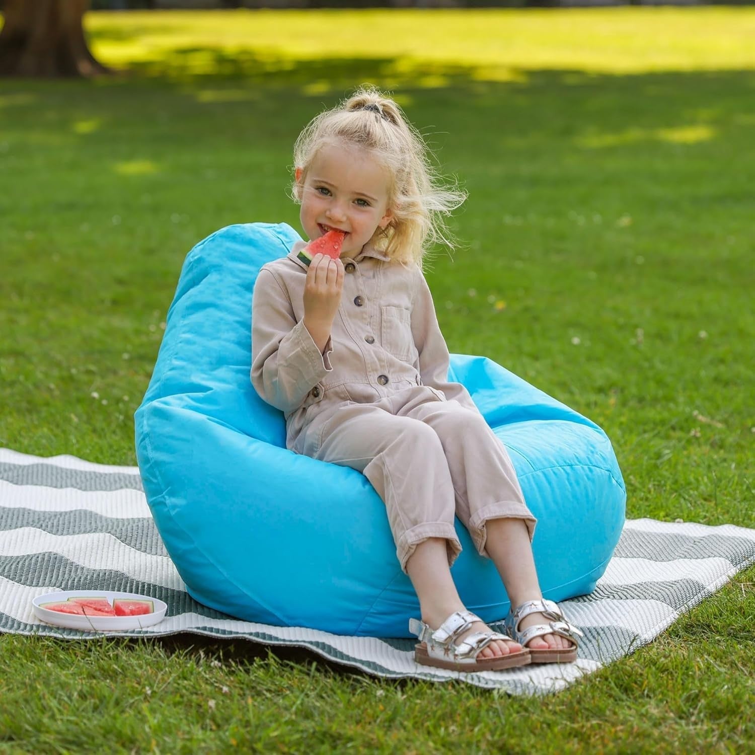 Kids Outdoor Bean Bag Chair Waterproof Gaming Seat – Aqua Blue Indoor Use