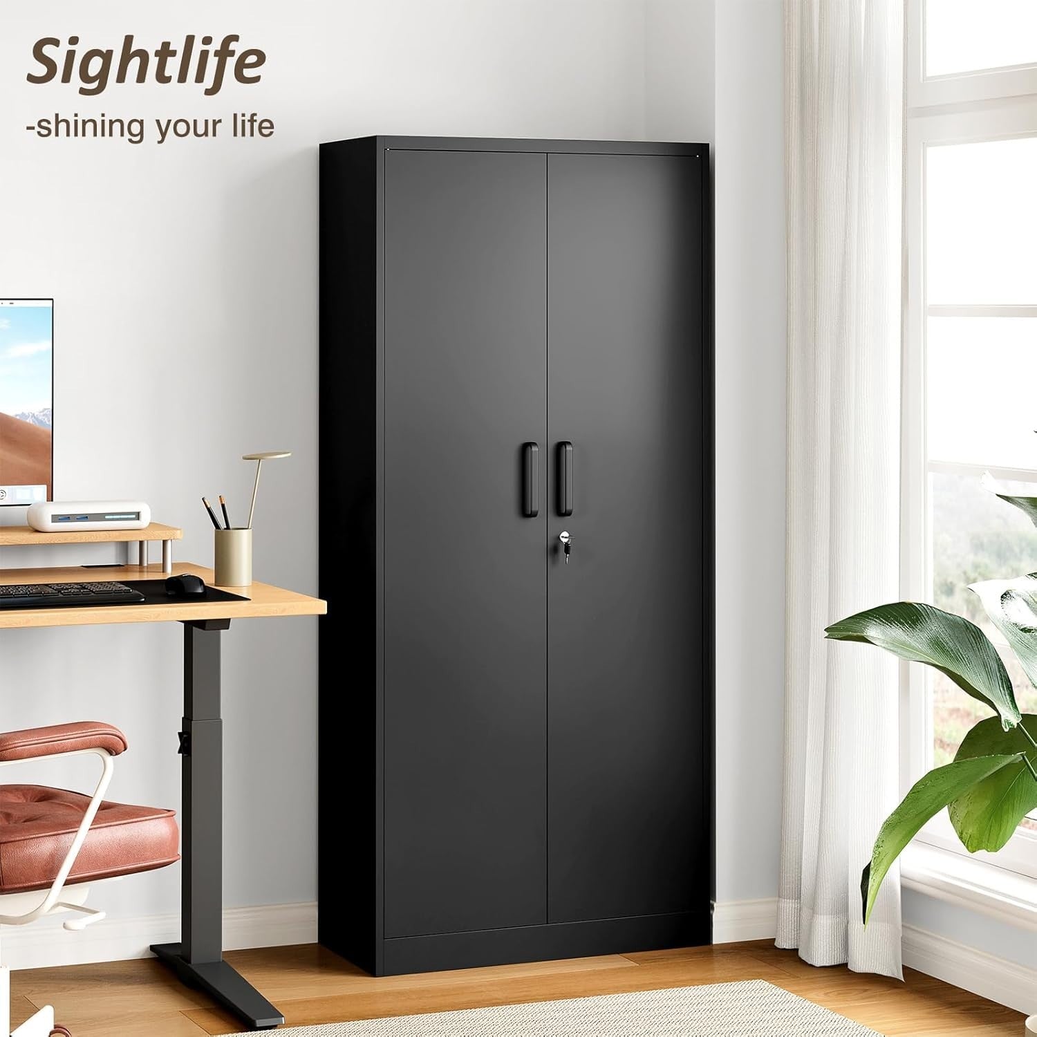 Lockable Metal Garage Storage Cabinet with 4 Adjustable Shelves, Heavy Duty