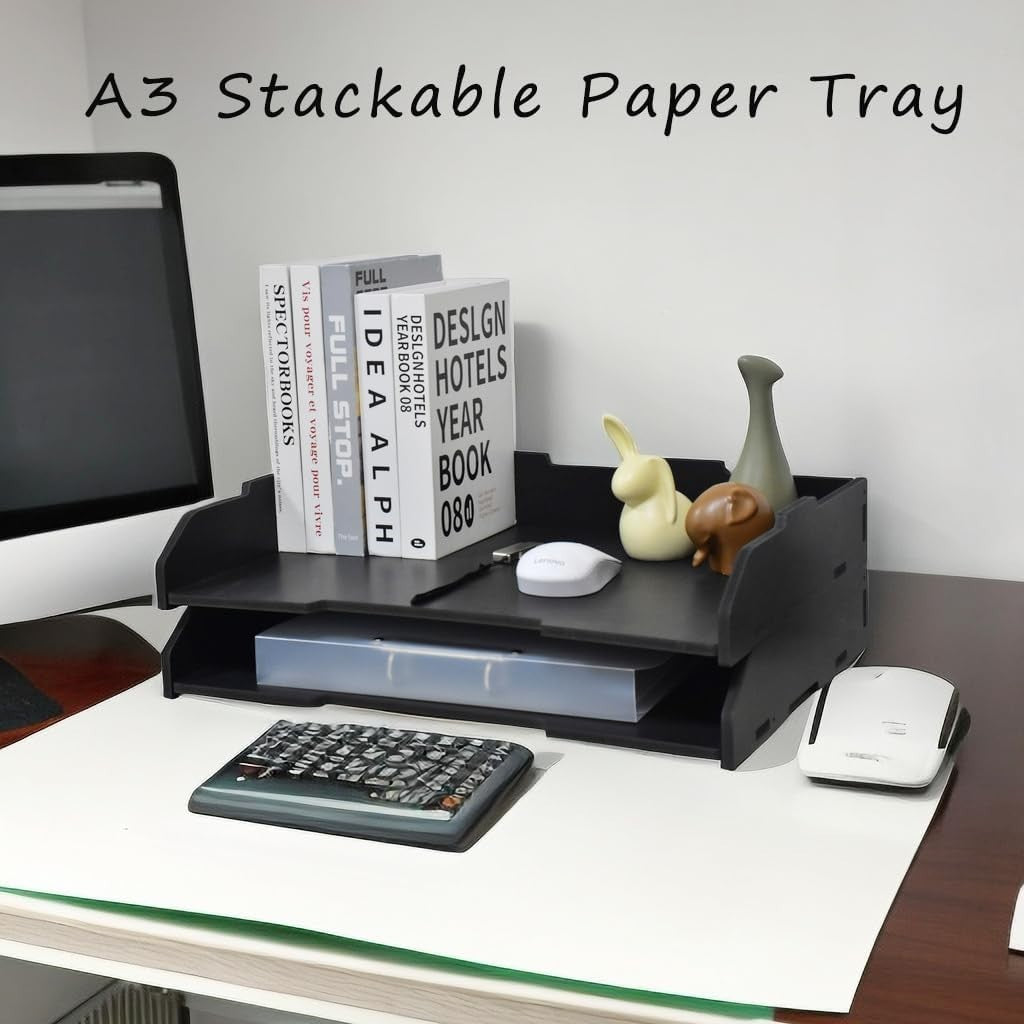 A3 3-Tier Stackable Desk Organizer | Desktop File Tray for Office & School
