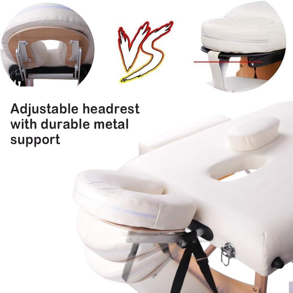Portable 3 Section Massage Table Foldable Beauty Therapy Bed 60cm Beige White