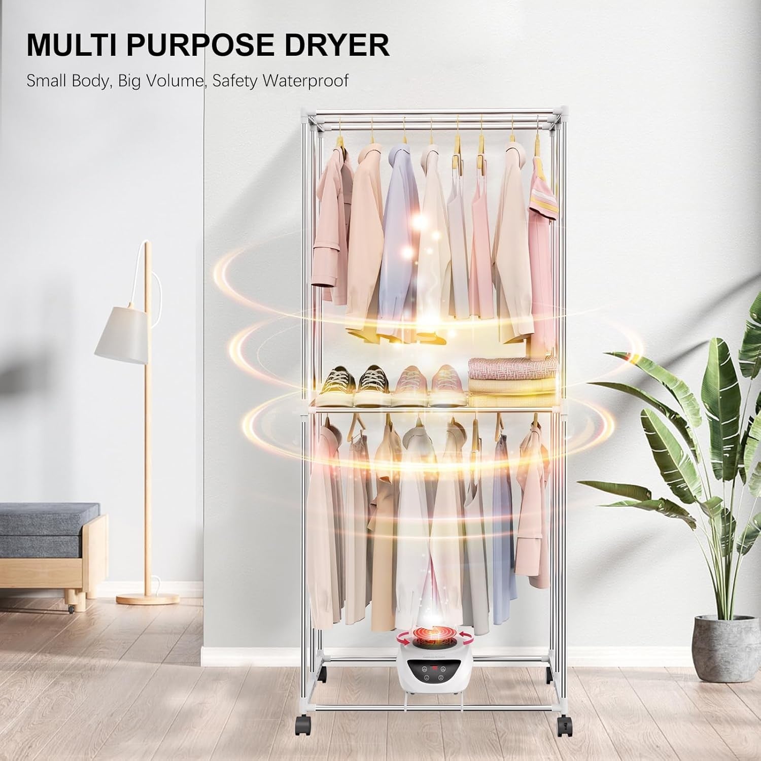 1500W Heated Clothes Airer with Cover & Timer Foldable Indoor Drying Rack