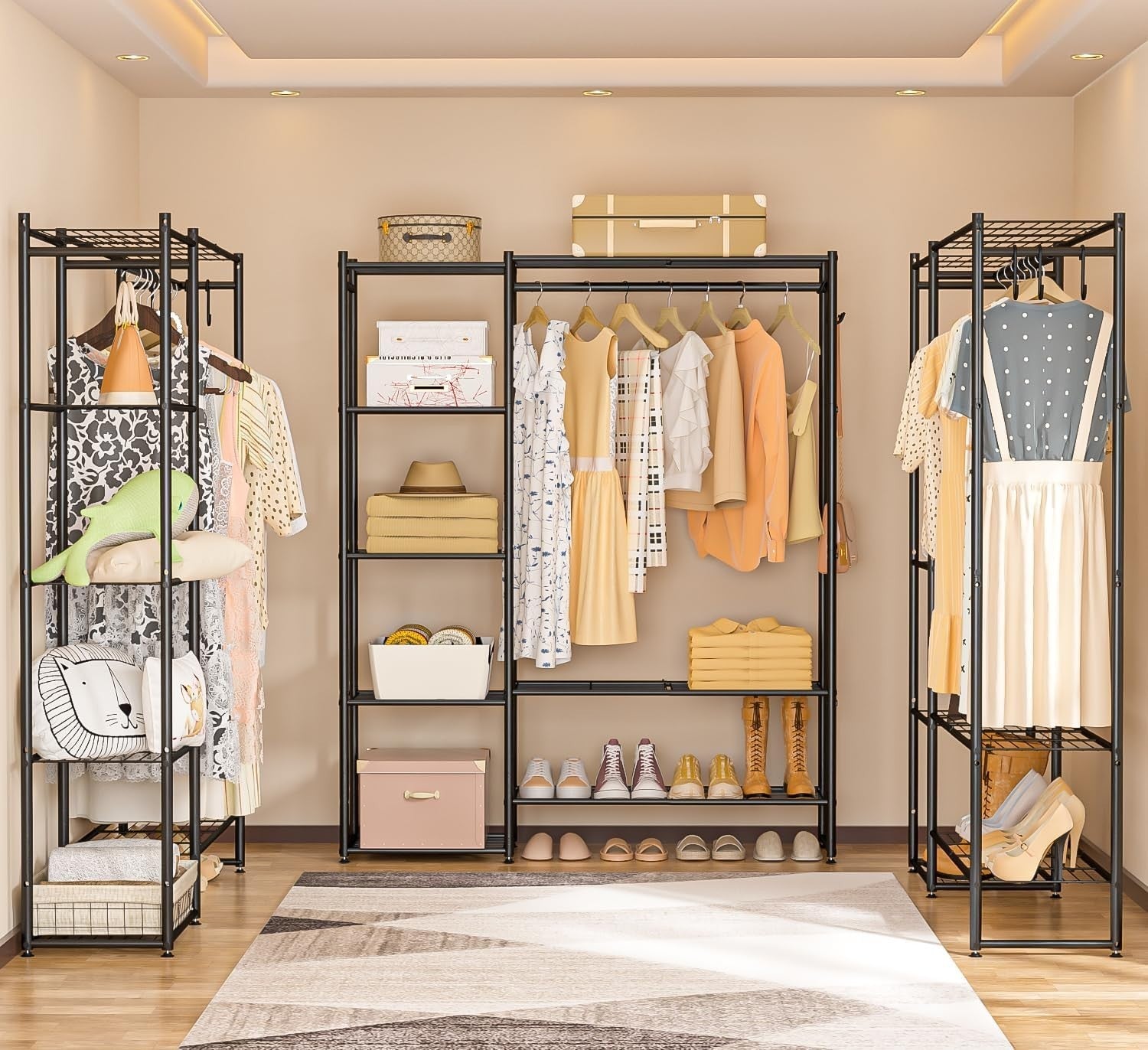 Heavy Duty Clothes Rail with Shelves & Hooks – Black 162cm