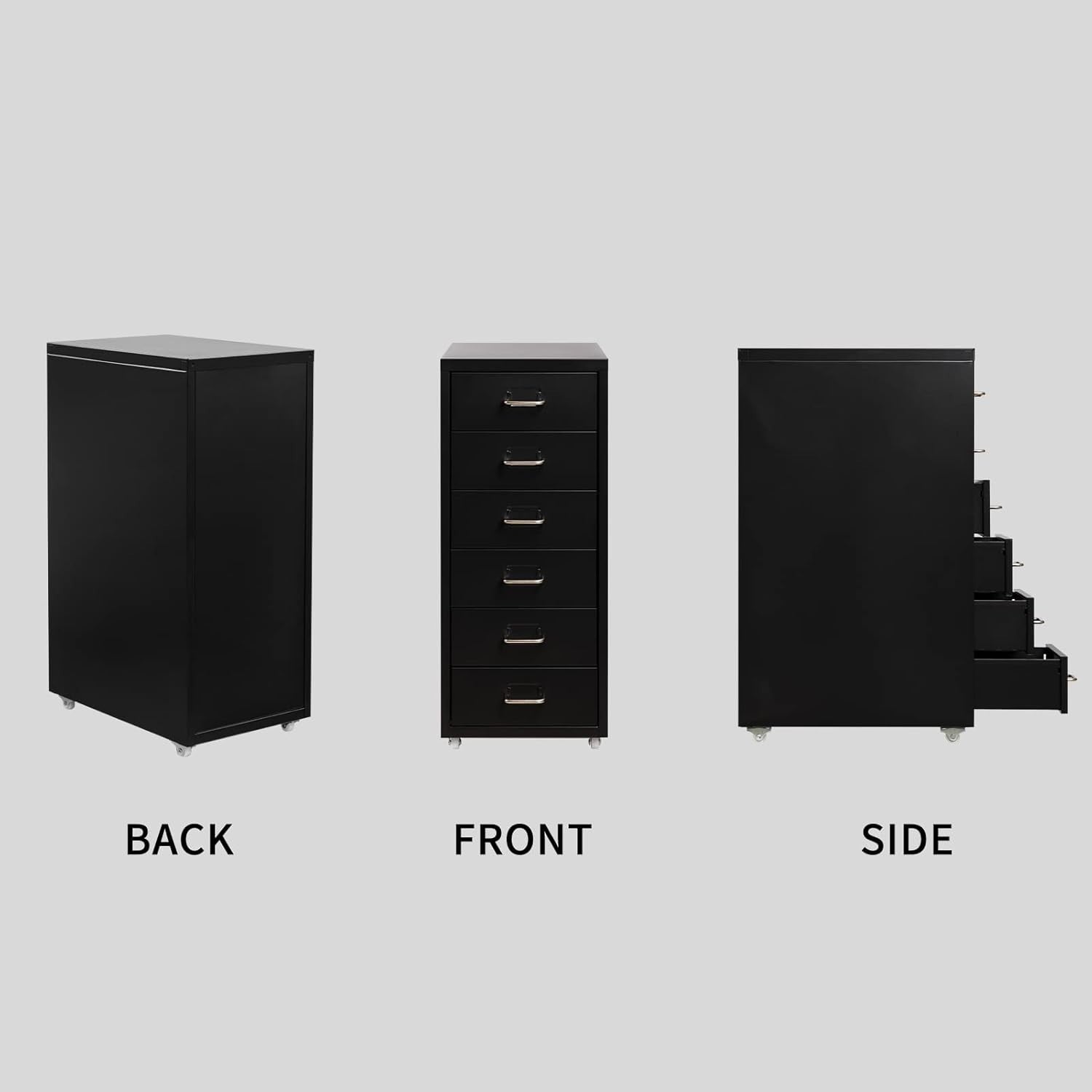 Black Metal Rolling Drawer Cabinet 6 Tier Mobile File Storage Unit
