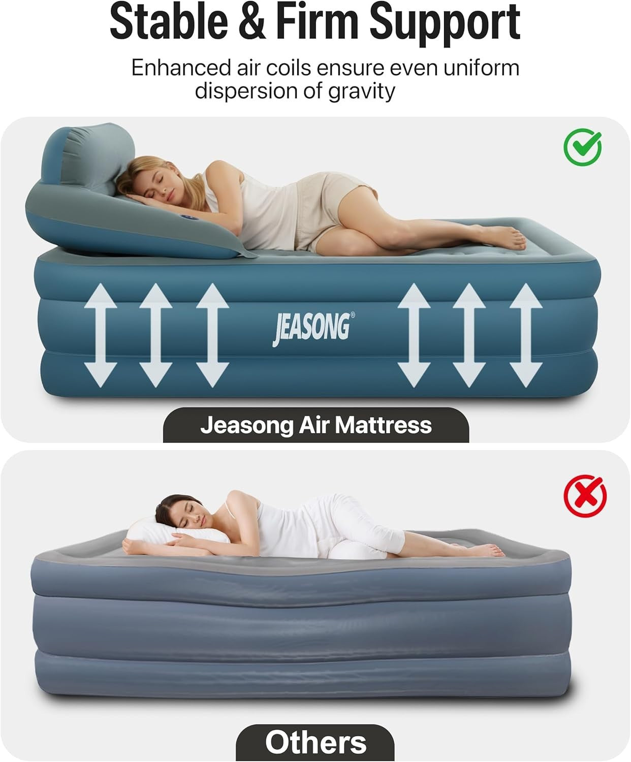 Queen Air Mattress Inflatable 19" Elevated Bed Built-in Pump & Headboard