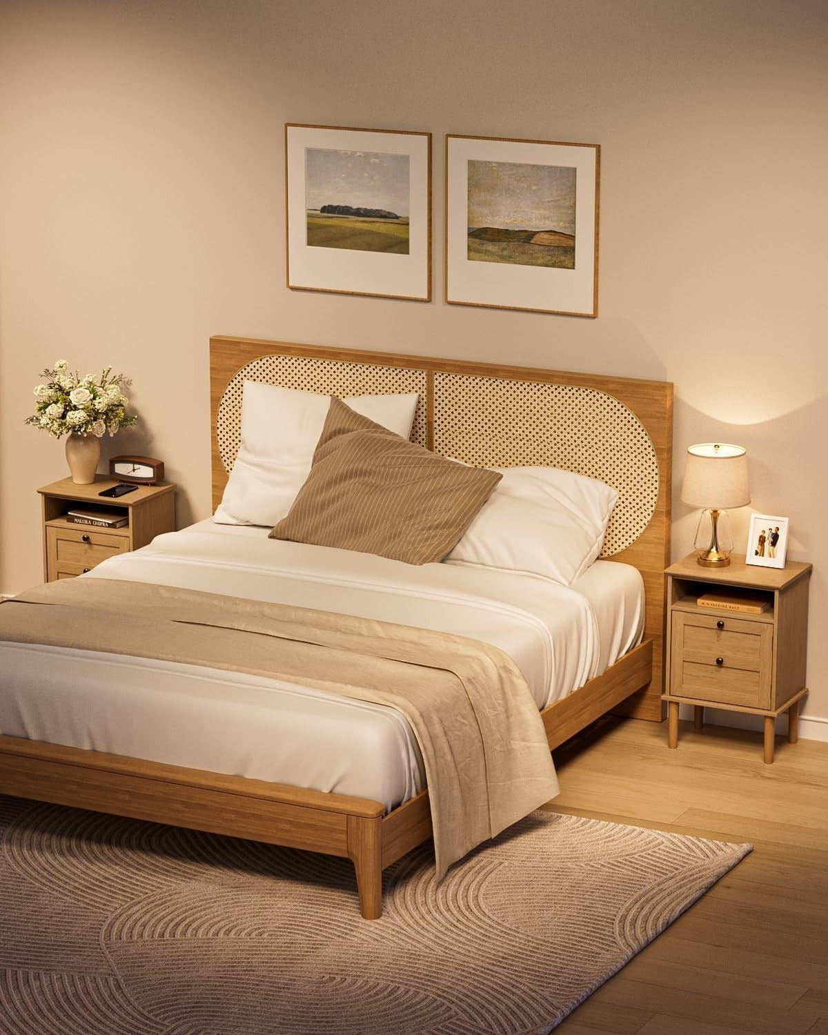 Wooden Bedside Table with Door & Open Shelf | Natural Oak Finish Nightstand