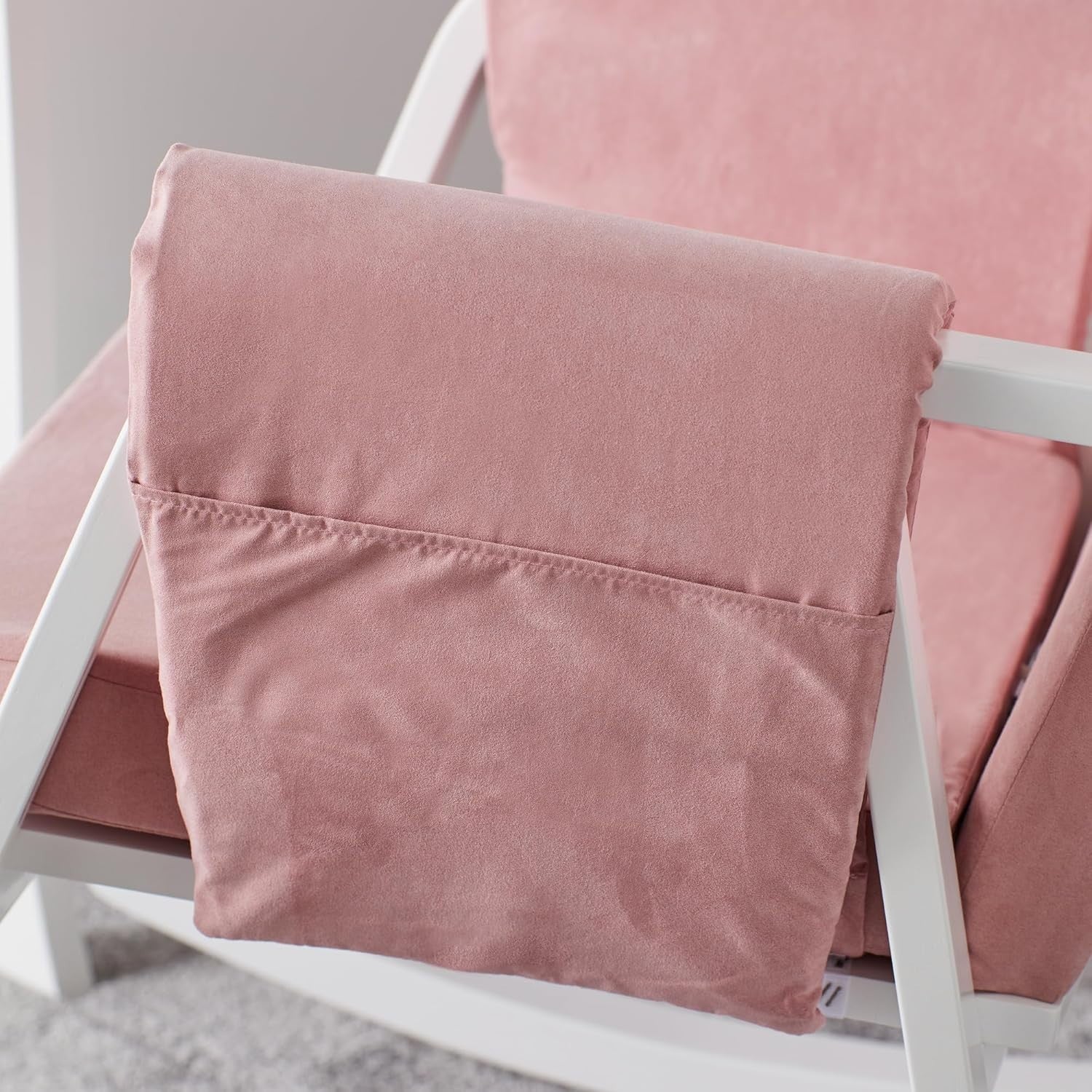 Luxury Pink Rocking Chair & Footstool Set with Suedette Fabric & Storage