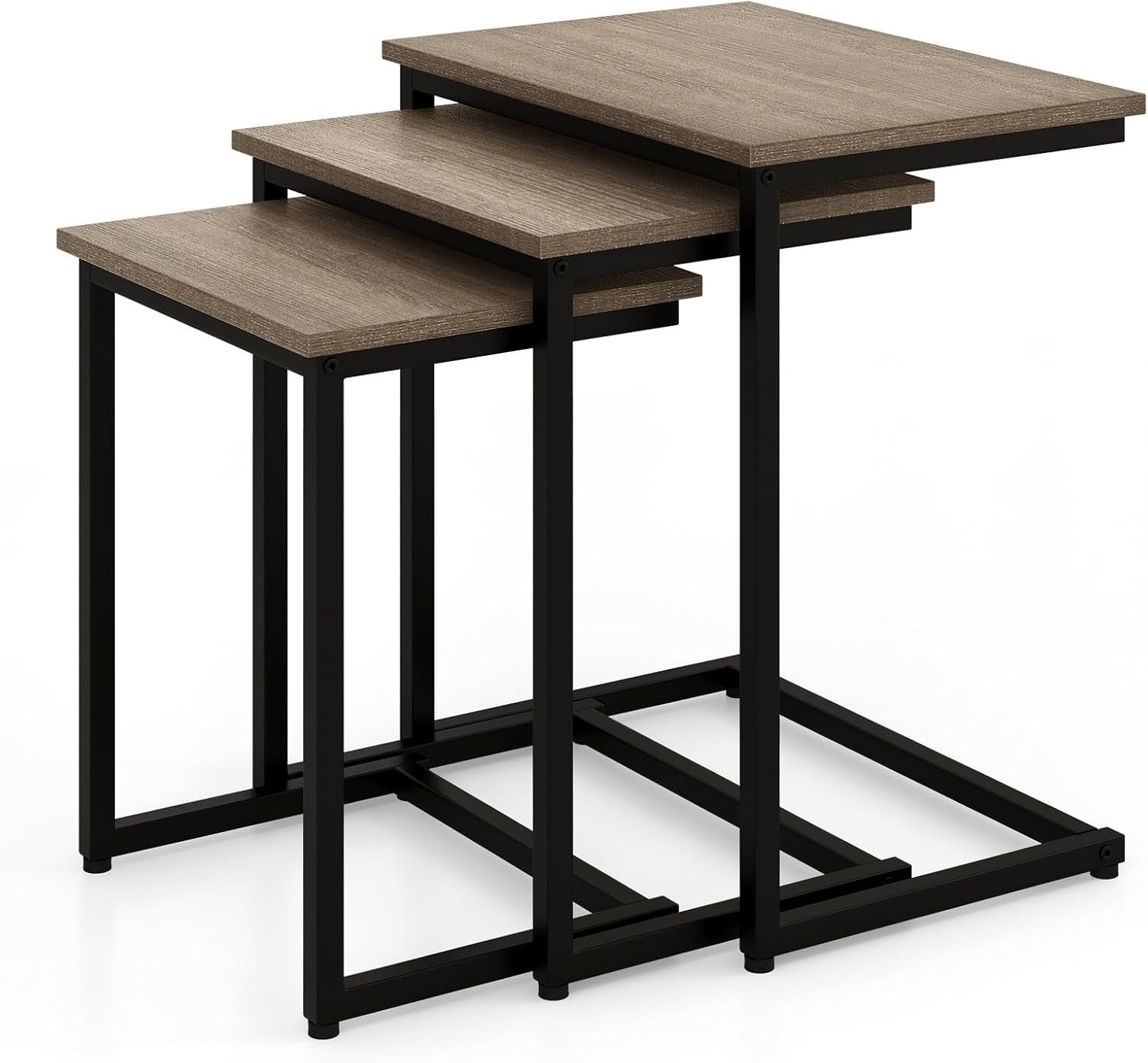 Nest of 3 C Table End Tables Stackable Coffee Side Laptop Sofa Tray Grey Oak