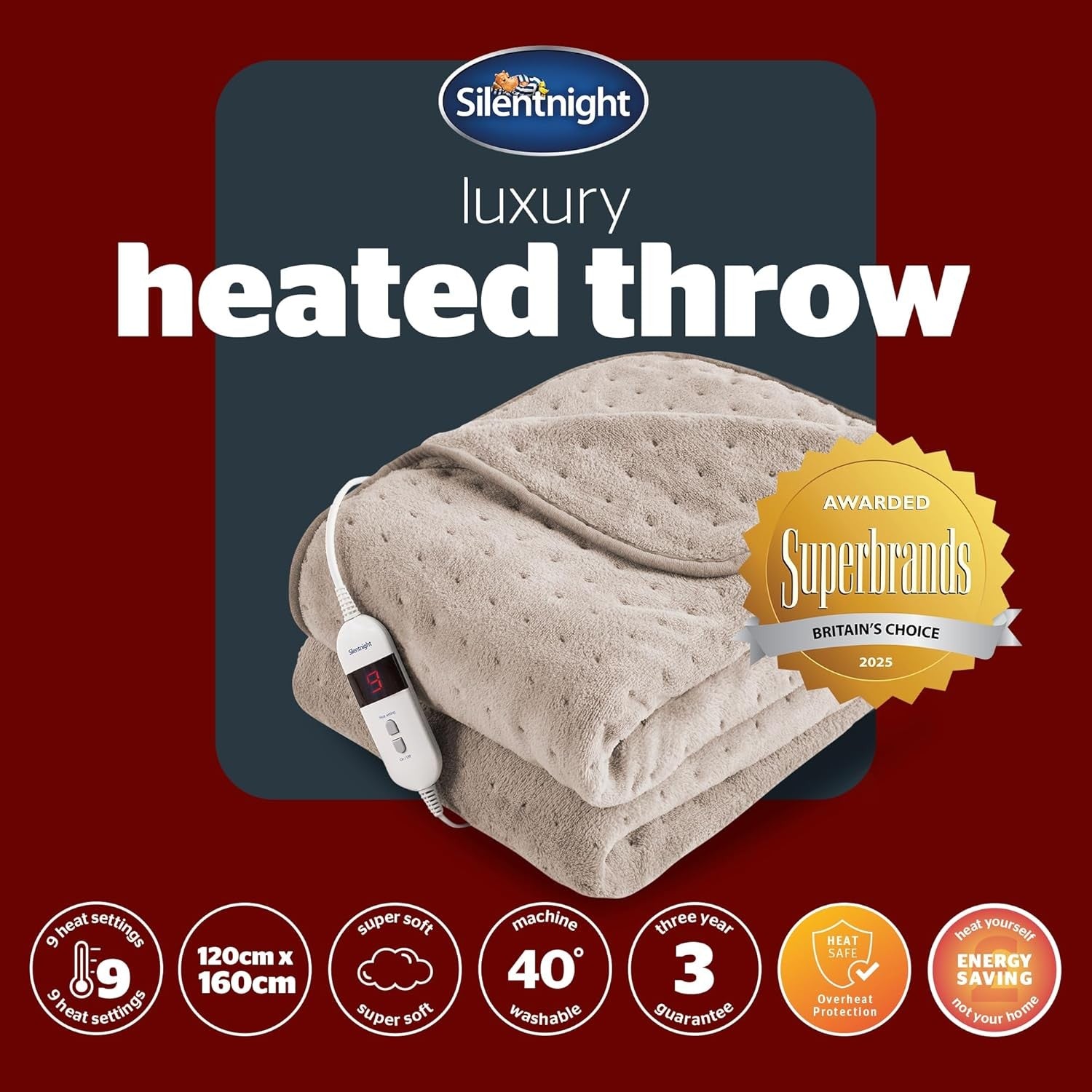 Electric Heated Throw Blanket Luxury Fleece Fast Heat 9 120x160cm