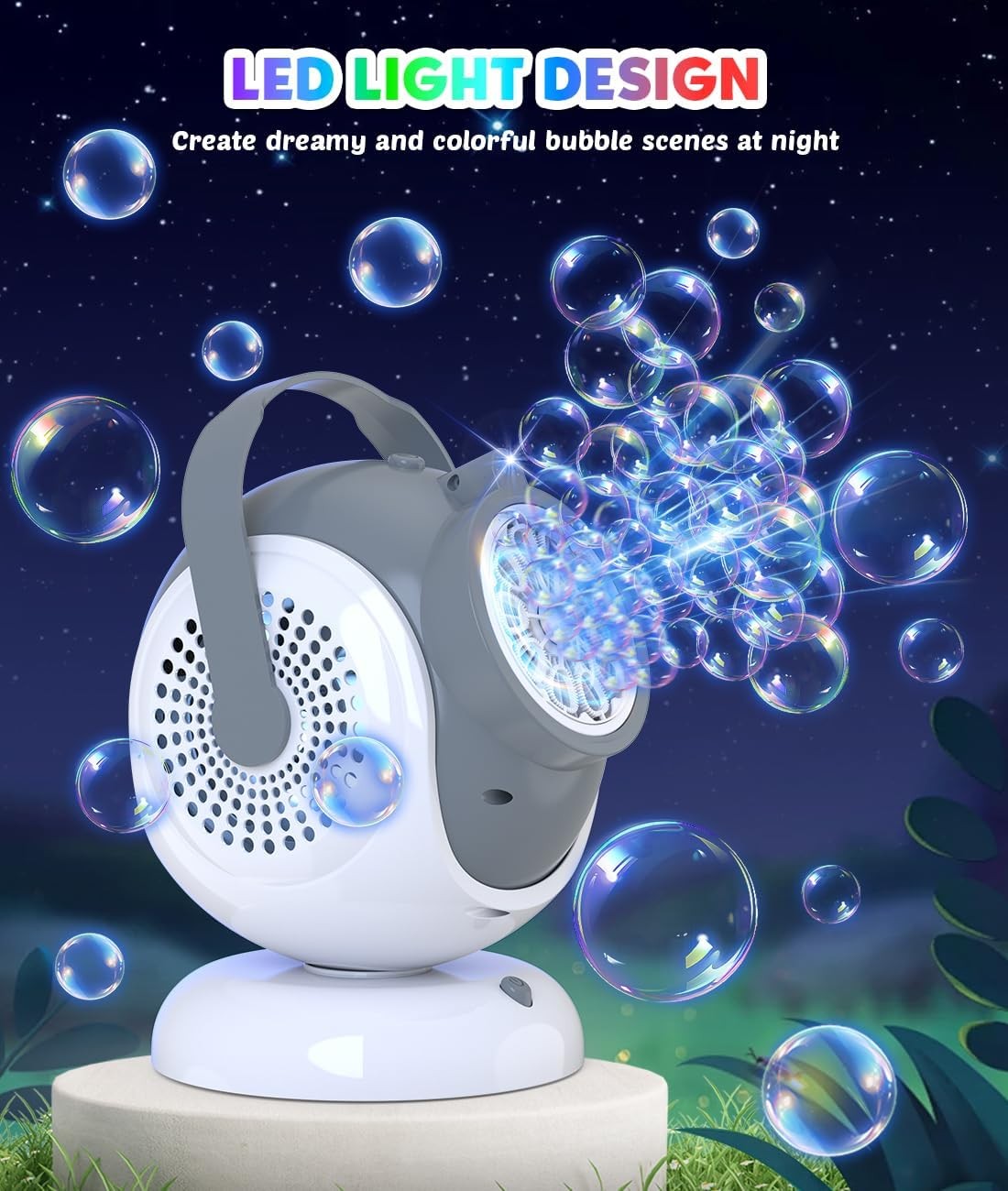 Rechargeable Bubble Machine 360 Rotation 10 Wand Portable