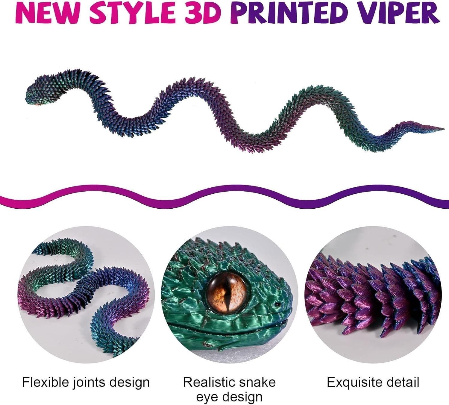 3pcs 3D Printed Mini Snake Fidget Toy Desk Stress Relief Set