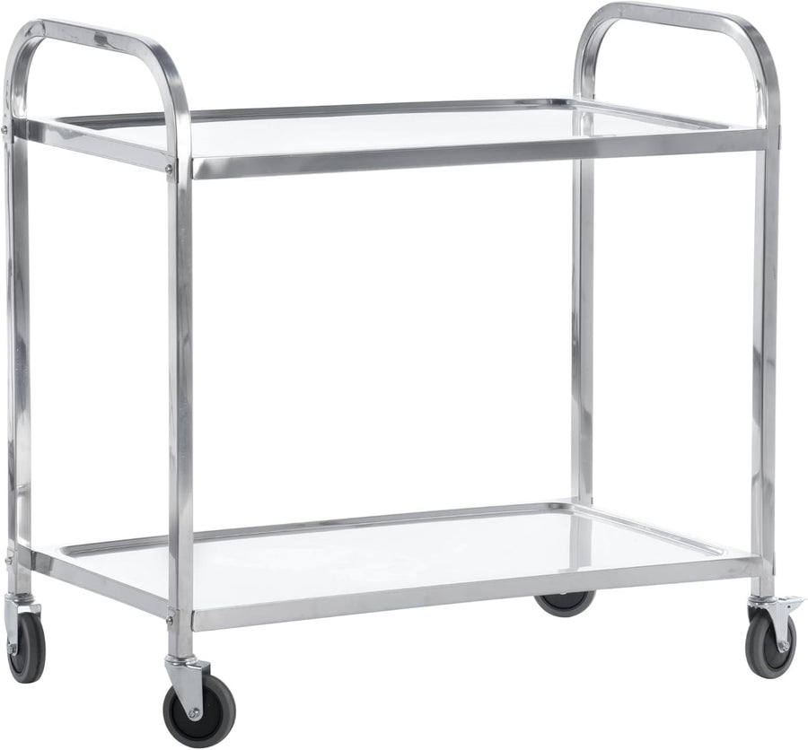 Stainless Steel Catering Trolley 2 Tier Heavy Duty Rolling Kitchen Cart
