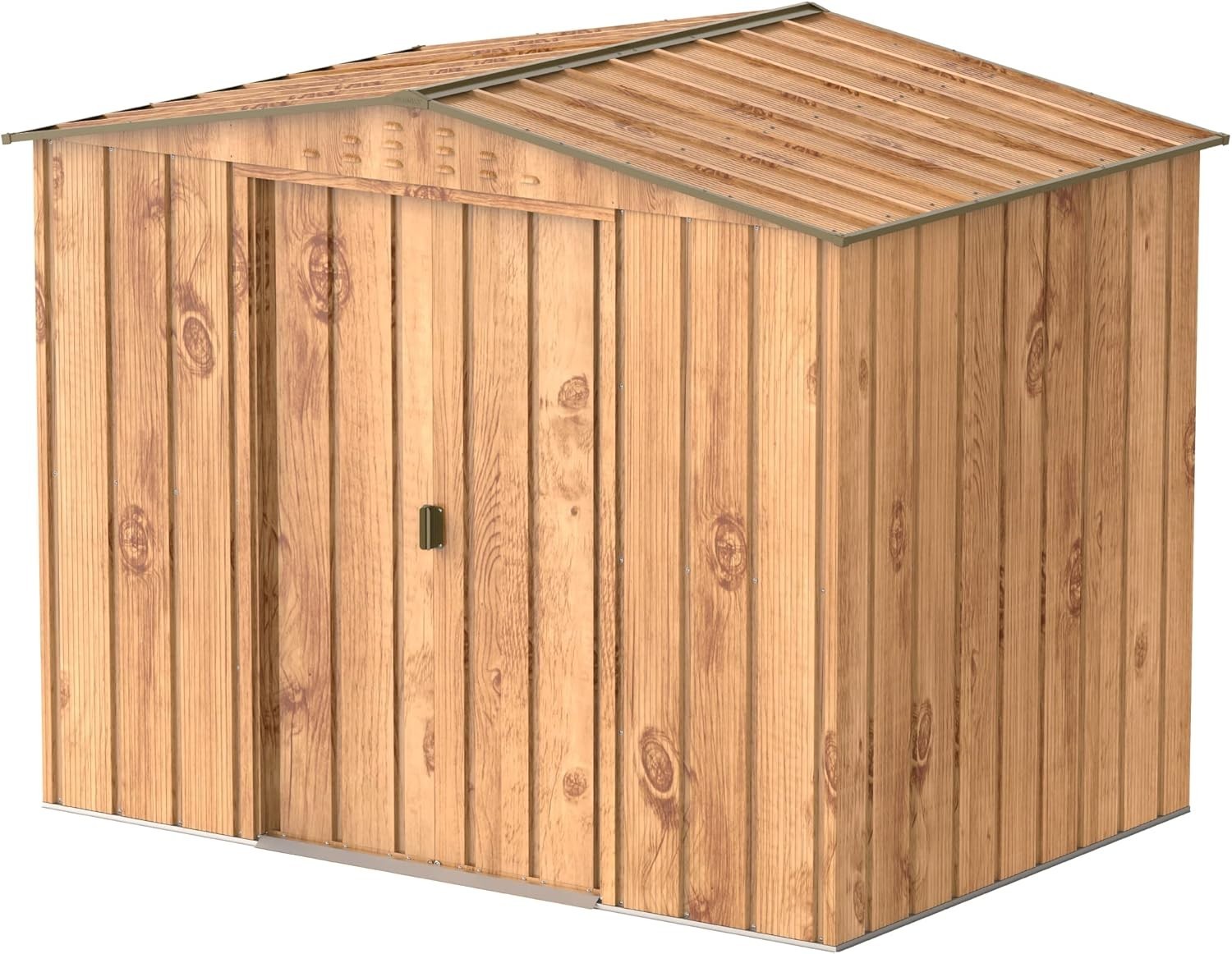 Metal Garden Storage Shed 8x6ft Waterproof Outdoor Tool Shed Woodgrain Brown