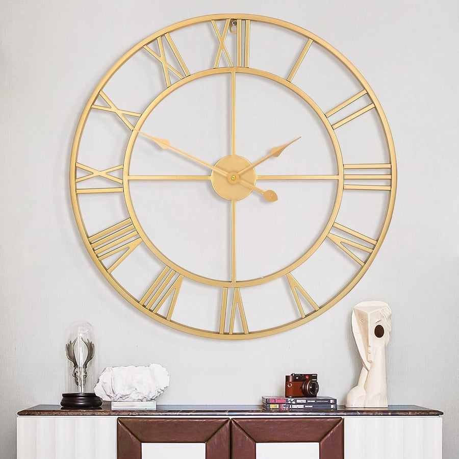 80cm Gold Roman Wall Clock Silent Non-Ticking Vintage Large Home Decor
