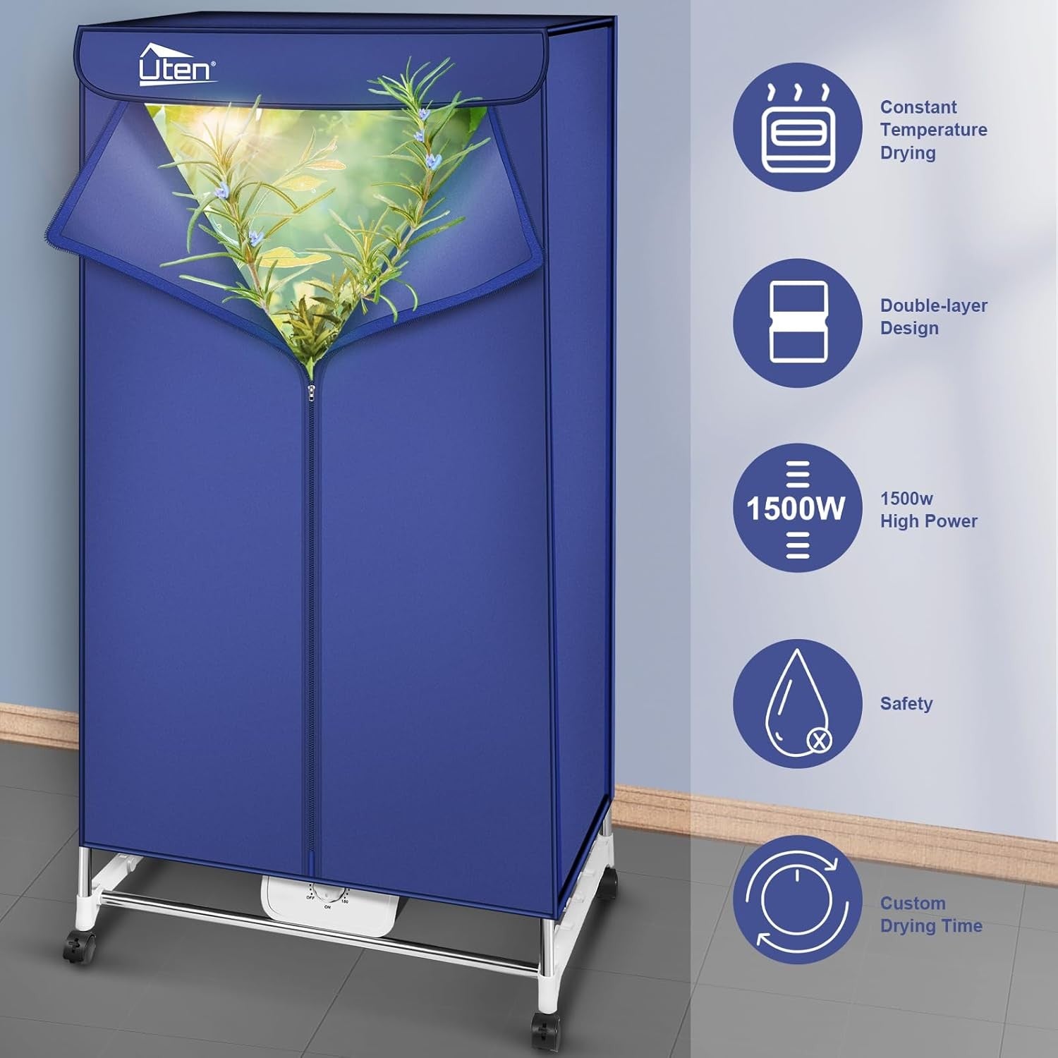 Electric Clothes Dryer 1500W Warm Air Drying Wardrobe 15kg Indoor