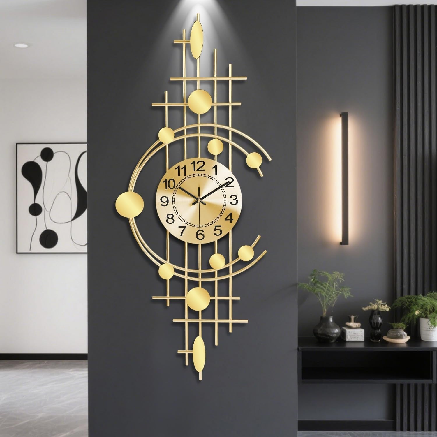 Luxury Gold Wall Clock Modern Silent Quartz Art Deco Large Home Decor