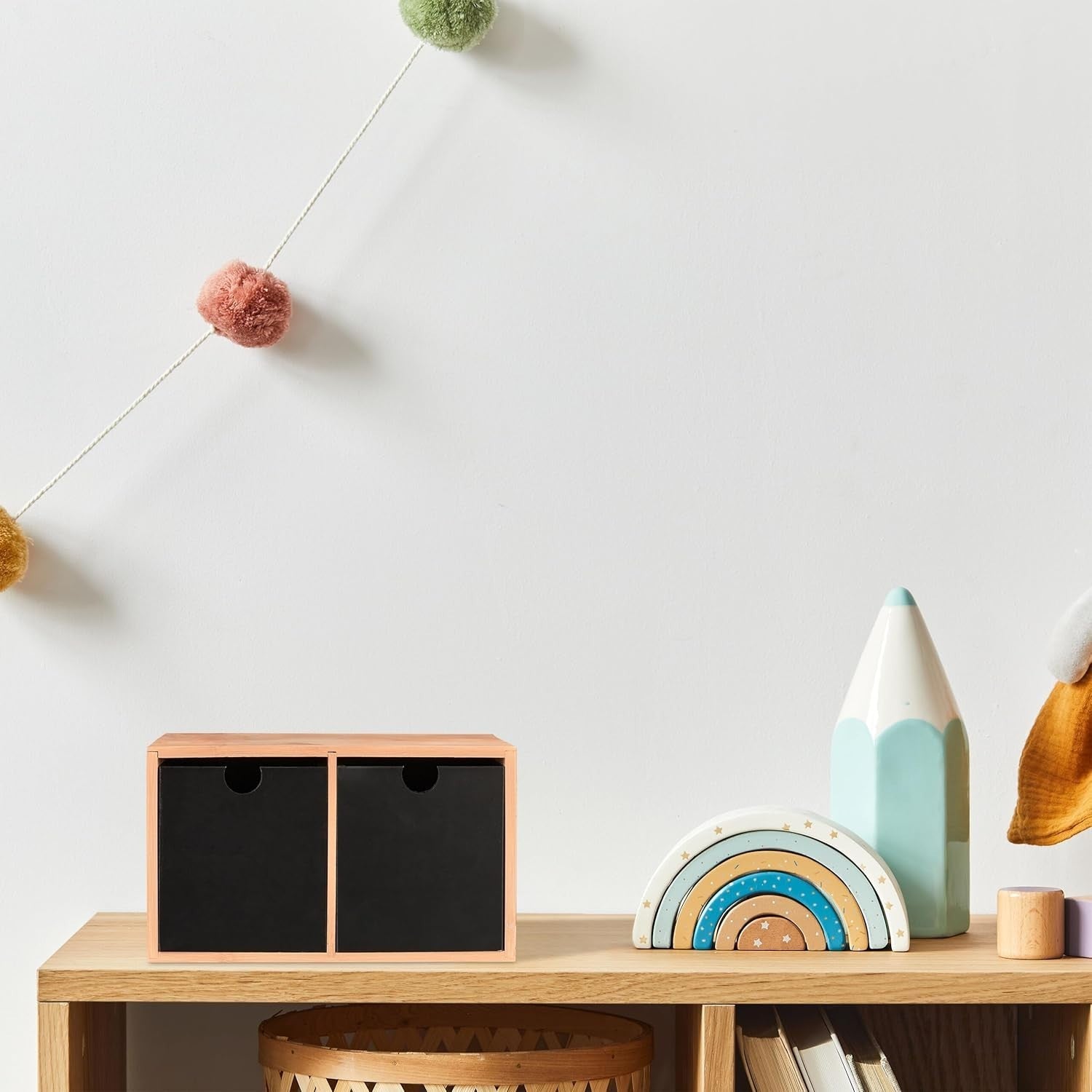 Desk Organiser with 2 Drawers – Bamboo Desktop Storage, Office & Home Use