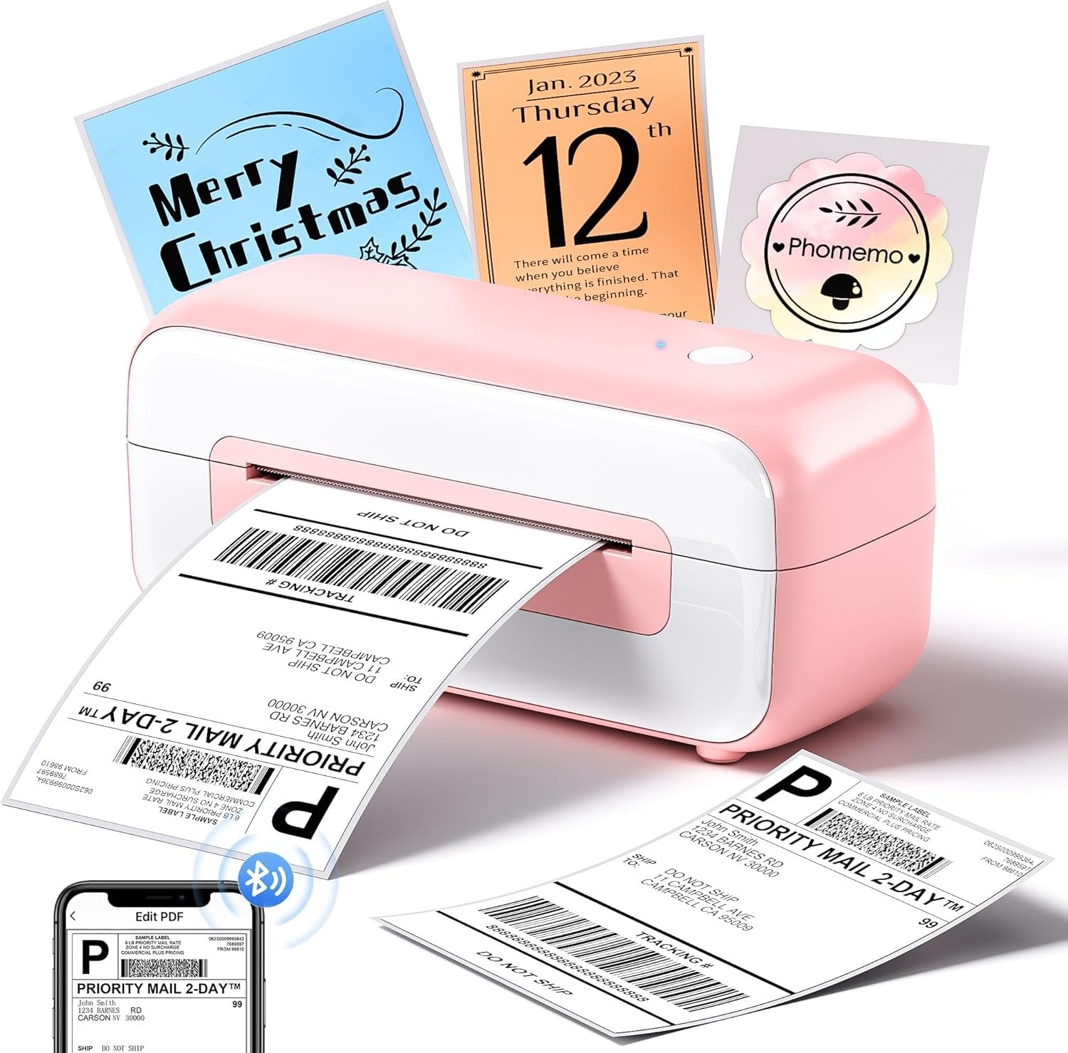 Bluetooth Thermal Shipping Label Printer 4x6 Postage Pink