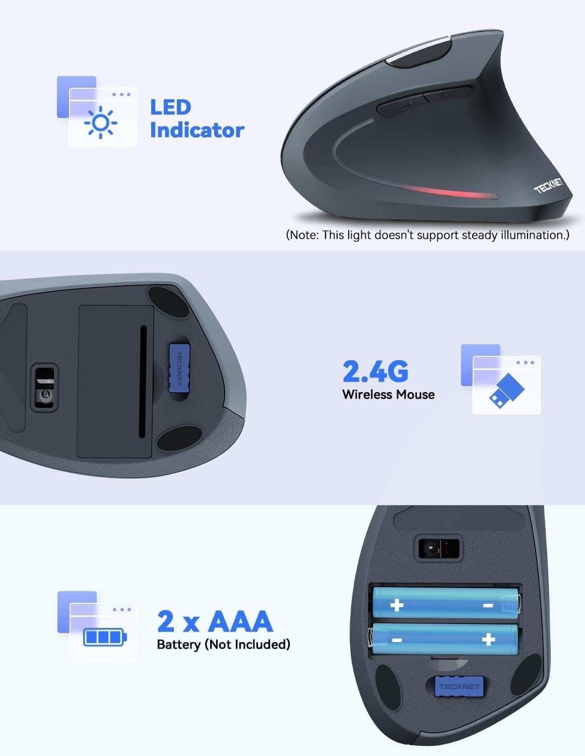 Ergonomic Vertical Wireless Mouse 4800DPI Silent 6 Button PC Laptop