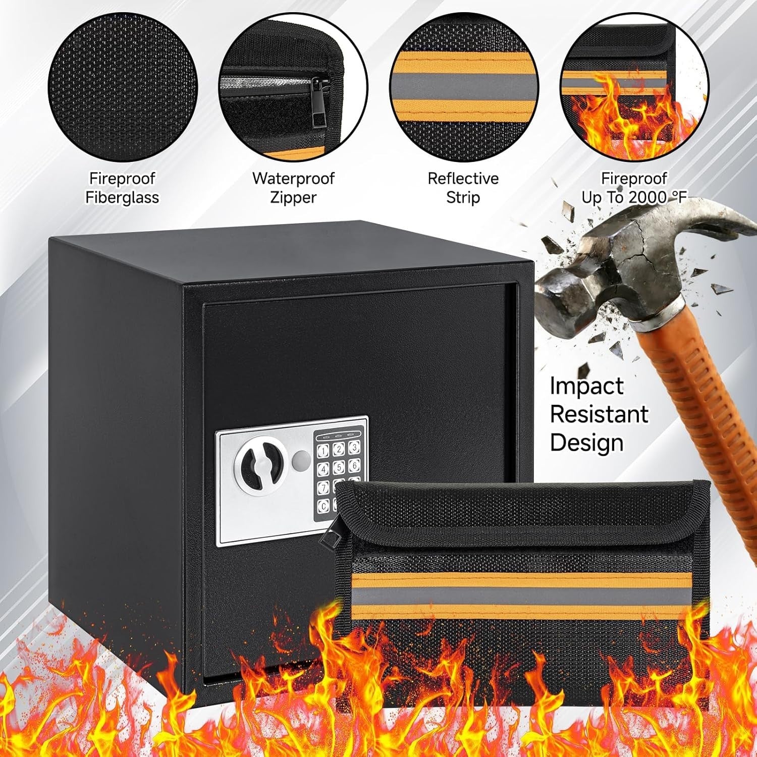 41L Digital Safe Box Fireproof Money Bag Cash Jewelry Security Safe