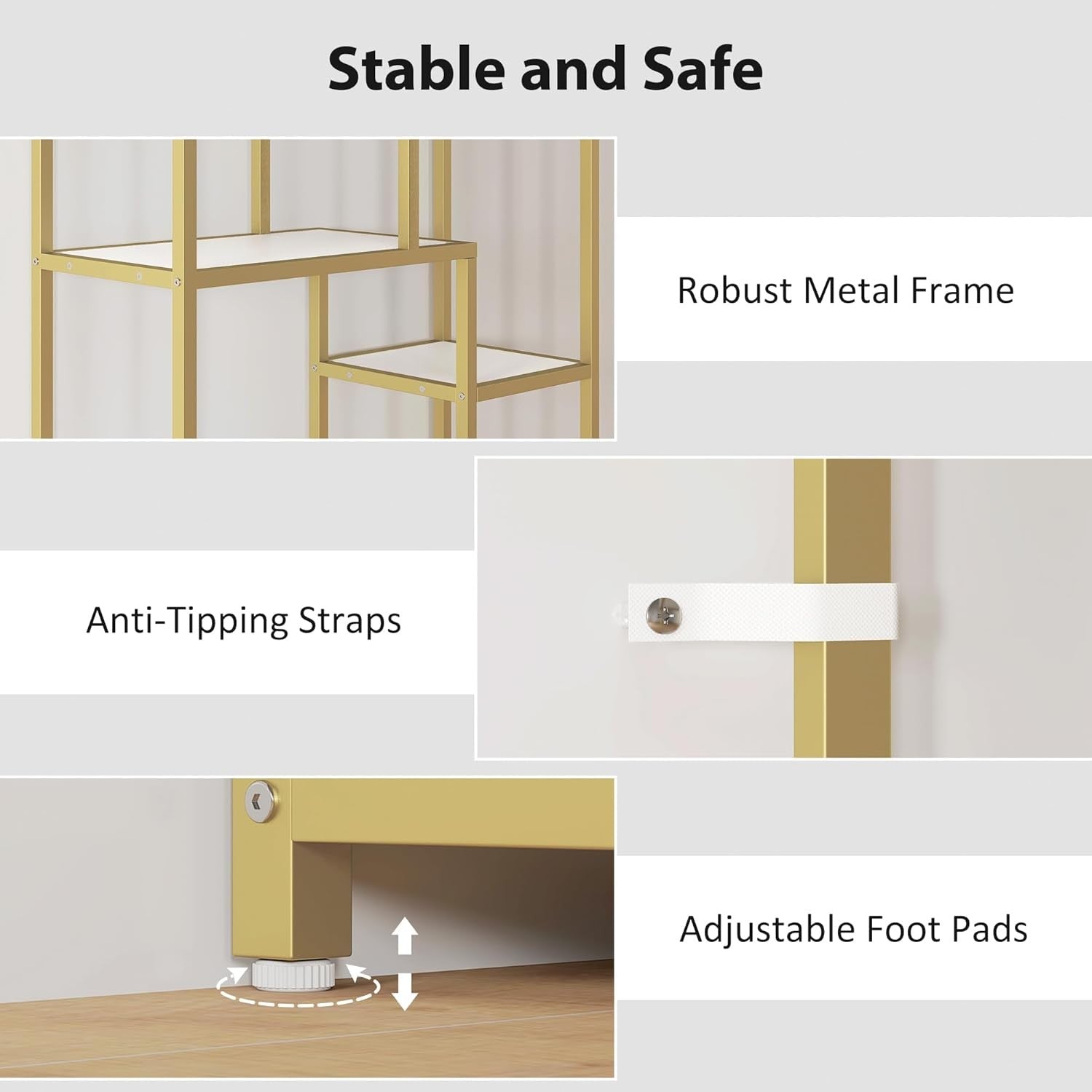 7-Tier Gold Geometric Bookcase | Modern Display Shelf Unit for Living Room & Off